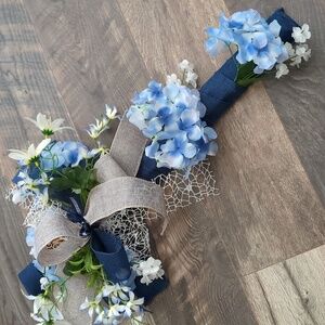 Pretty Blue and White Floral Cross Wreath
